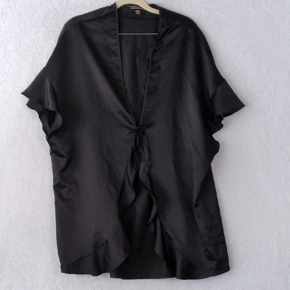 Victoria's Secret Women's Black Satin Ruffle Kimono Cover Nightie One Size